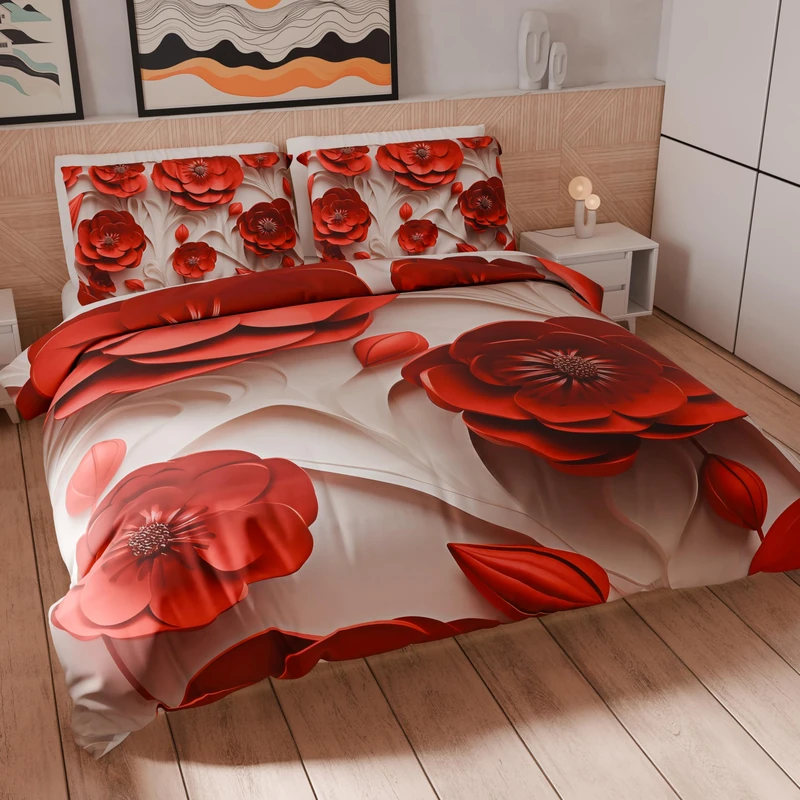 PETTI Artigiani Italiani - Double Duvet Cover Set 200 x 200 cm (2 Pillowcases 75 x 50 cm Included), Microfibre Duvet Cover Set with Digital Floral Print 05 14 - Made in Italy