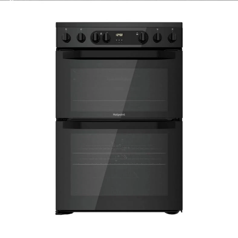 HDEU67V9C2B/UK 60cm Electric Cooker, Double Oven with Ceramic Hob, Freestanding, Fan-Assisted, Easy Clean Enamel, Multifunction Oven, Black – E Rated