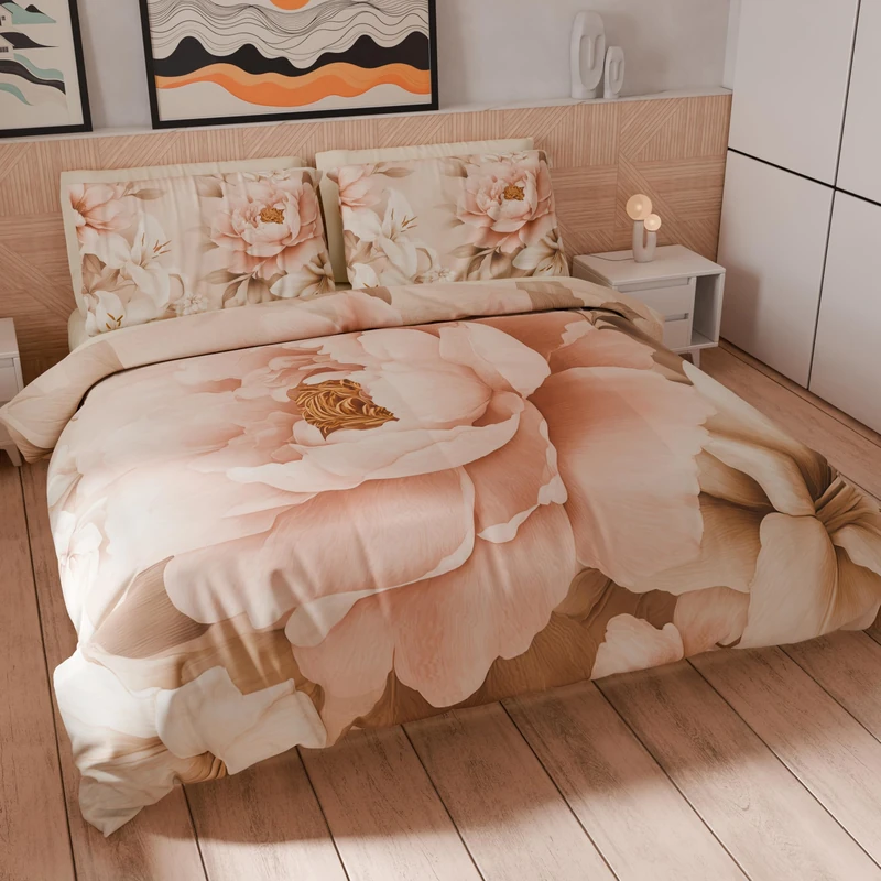 PETTI Artigiani Italiani - Double Duvet Cover Set 200 x 200 cm (2 Pillowcases 75 x 50 cm Included), Microfibre Duvet Cover Set with Digital Floral Print 25 26 - Made in Italy