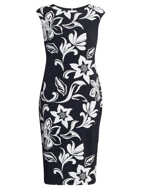Gina Bacconi Women's Floral Shift Dress Cocktail, Black/Ivory, 12
