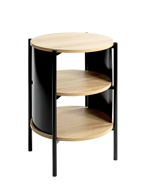 HAKU Möbel side table, oak, black, metal, chipboard. Dimensions: W 44 x H 60 x D 44 cm. Style: Modern