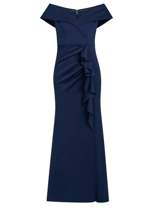 Gina Bacconi Women's Maxi Dress with Side Ruching Cocktail, Midnight, 16