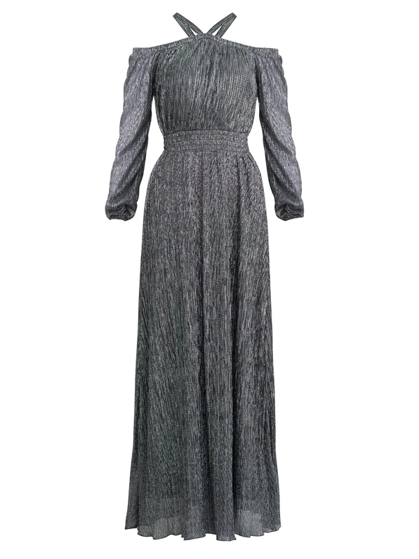 Gina Bacconi Women's Metallic Off The Shoulder Dress Cocktail, Sky Blue, L