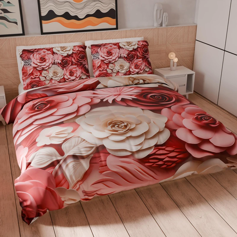 PETTI Artigiani Italiani - Double Duvet Cover Set 240 x 220 cm (2 Pillowcases 63 x 63 cm Included), Microfibre Duvet Cover Set with Digital Floral Print 05 3 - Made in Italy