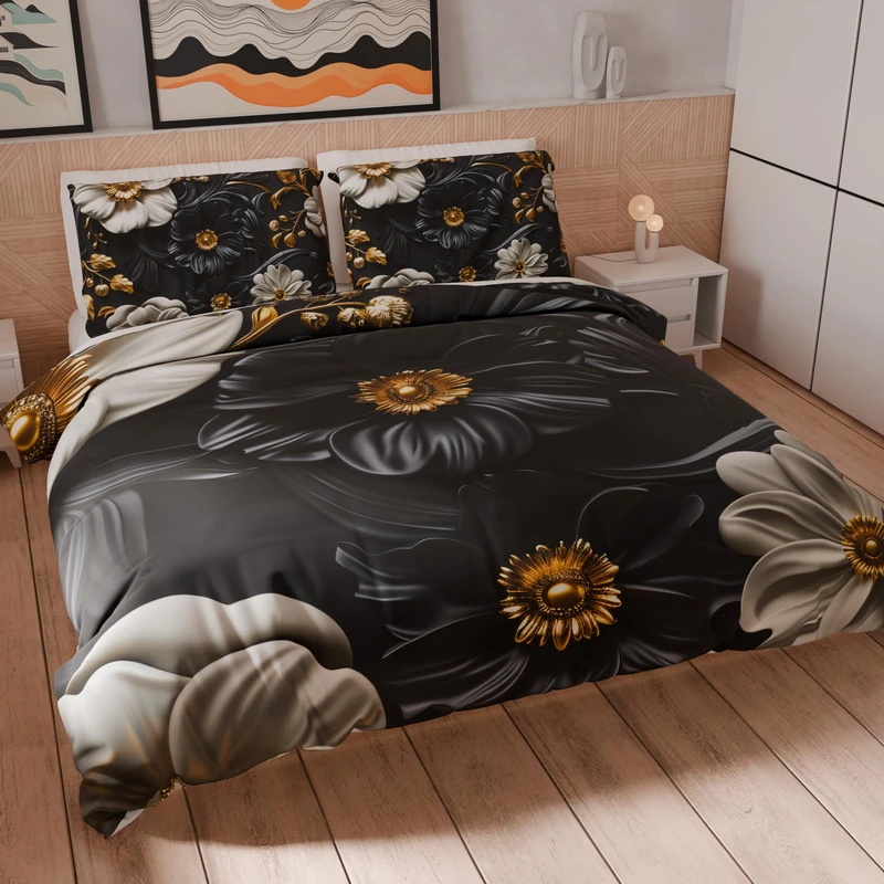 PETTI Artigiani Italiani - Maxi Double Duvet Cover Set 260 x 220 cm (2 Pillowcases 75 x 50 cm Included), Microfibre Duvet Cover Set with Digital Floral Print 05 6 - Made in Italy