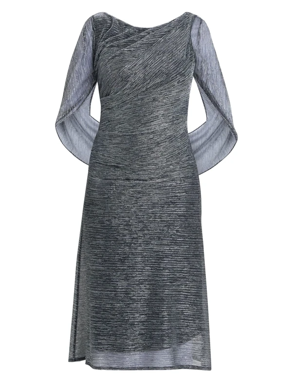 Gina Bacconi Women's Metallic Knit Dress Cocktail, Black/Silver, 16