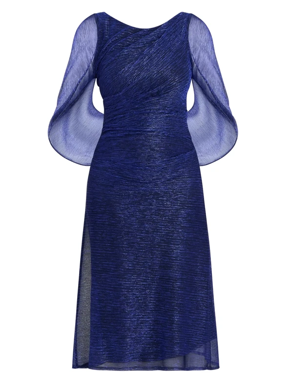 Gina Bacconi Women's Metallic Knit Dress Cocktail, Cobalt, 8