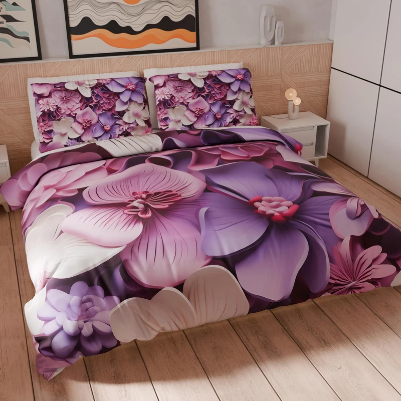 PETTI Artigiani Italiani - Maxi Double Duvet Cover Set 260 x 240 cm (2 Pillowcases 63 x 63 cm Included), Microfibre Duvet Cover Set with Digital Floral Print 05 23 - Made in Italy