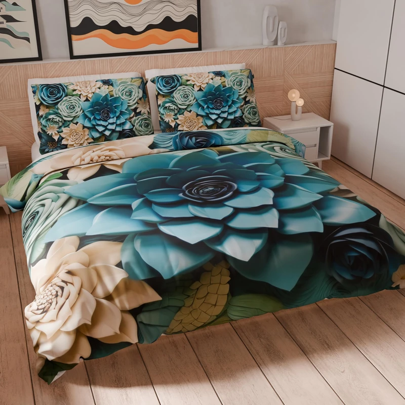 PETTI Artigiani Italiani - Double Duvet Cover Set 250 x 200 cm (2 Pillowcases 50 x 80 cm Included), Soft Microfibre Duvet Cover Set with Digital Floral Print 05 15 - Made in Italy