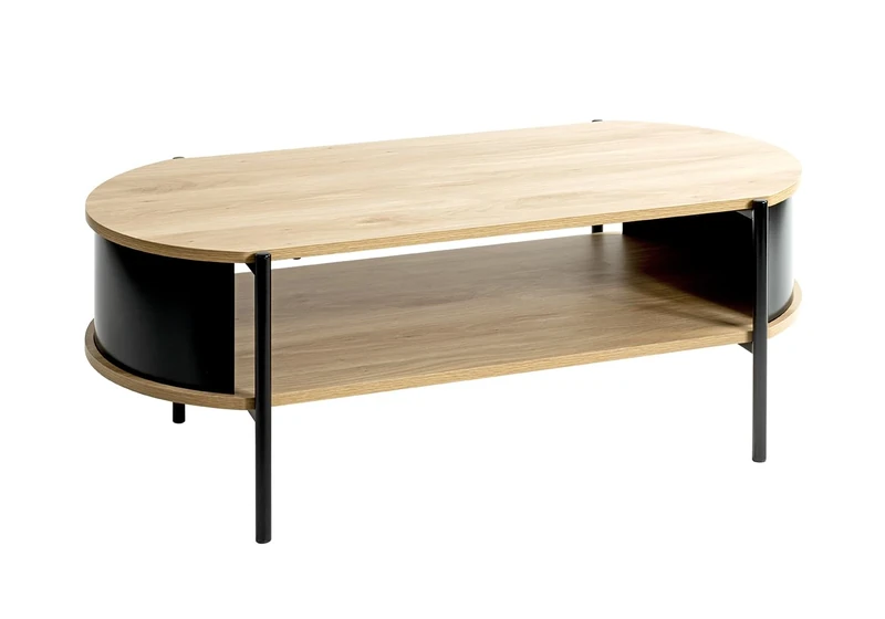 HAKU Möbel coffee table, oak, black, metal, chipboard. Dimensions: W 100 x H 37 x D 54 cm. Style: Modern