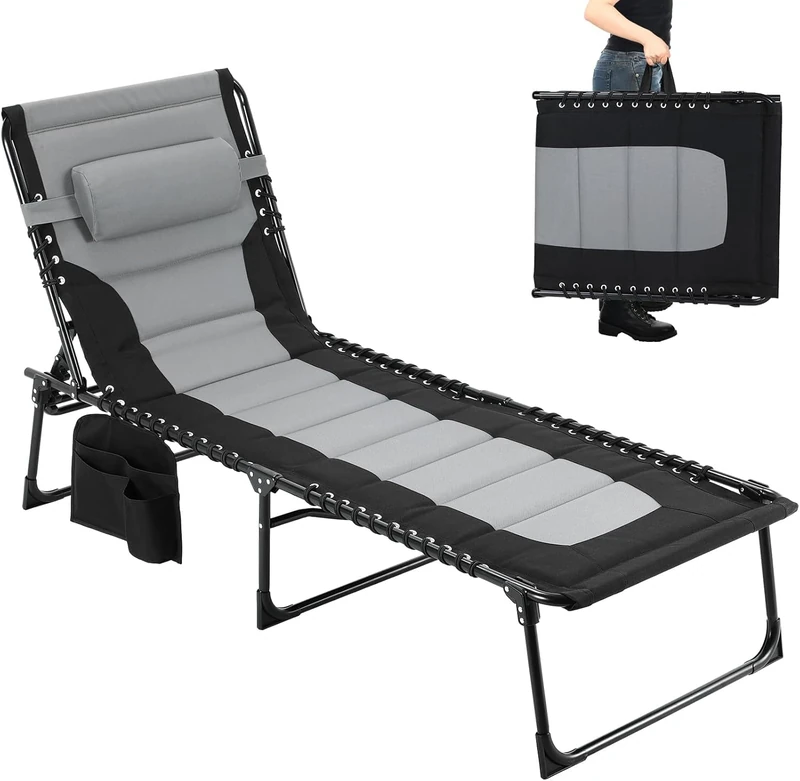 Clevich XXL Folding Lounger - 199 x 66 cm - 5-Position Backrest