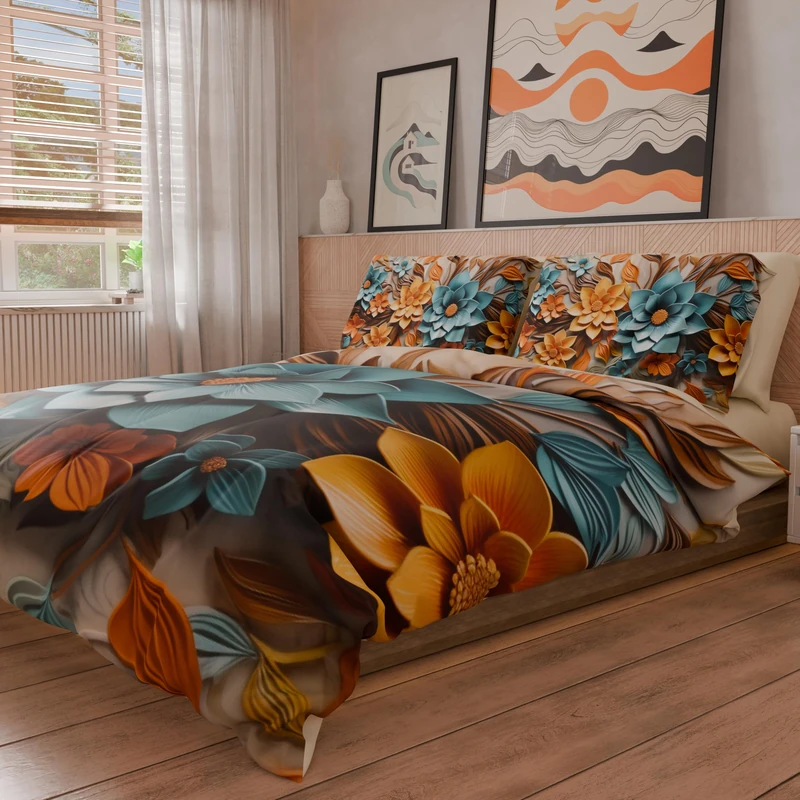 PETTI Artigiani Italiani - Double Duvet Cover Set 200 x 200 cm (2 Pillowcases 75 x 50 cm Included), Microfibre Duvet Cover Set with Digital Floral Print 05 16 - Made in Italy