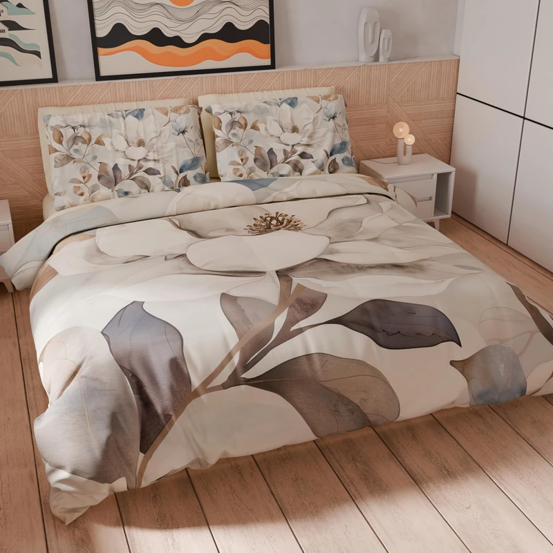PETTI Artigiani Italiani - Double Duvet Cover Set 200 x 200 cm (2 Pillowcases 80 x 80 cm Included), Microfibre Duvet Cover Set with Digital Floral Print 25 16 – Made in Italy