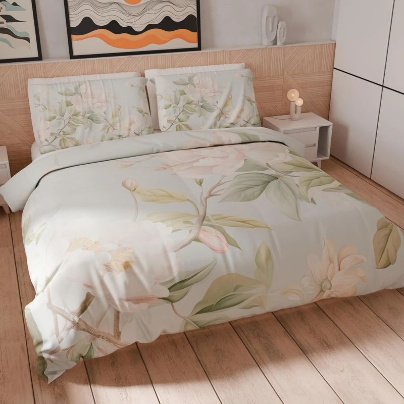 PETTI Artigiani Italiani - Double Duvet Cover Set 200 x 200 cm (2 Pillowcases 75 x 50 cm Included), Microfibre Duvet Cover Set with Digital Floral Print 25 172 - Made in Italy