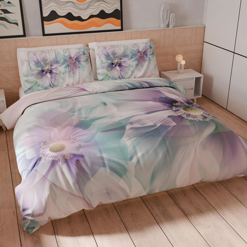 PETTI Artigiani Italiani - Double Duvet Cover Set 230 x 220 cm (2 Pillowcases 75 x 50 cm Included), Microfibre Duvet Cover Set with Digital Floral Print 04 159 - Made in Italy