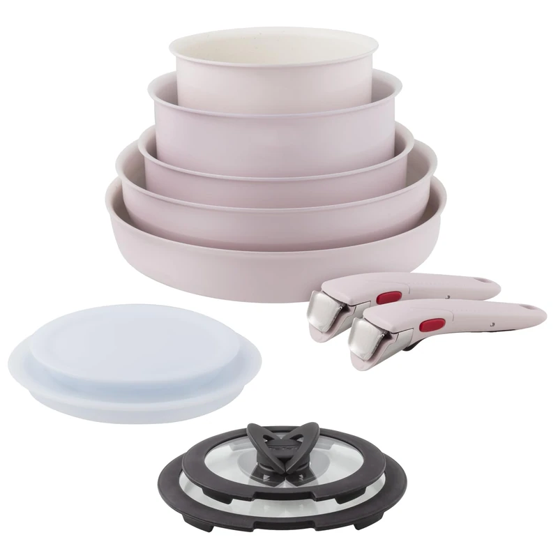 Tefal Ingenio Serenity 11-Piece Cookware Set, Full Edition, Non-Stick Coating, Induction, Stackable, Pink Clay, L830SB04