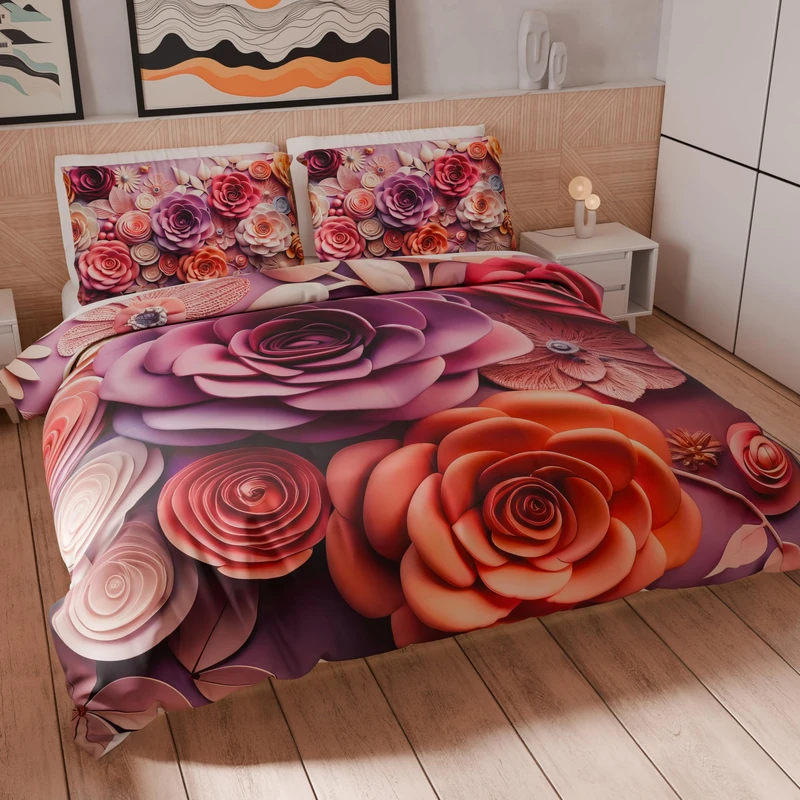 PETTI Artigiani Italiani - Double Duvet Cover Set 200 x 200 cm (2 Pillowcases 75 x 50 cm Included), Microfibre Duvet Cover Set with Digital Floral Print 05 17 - Made in Italy