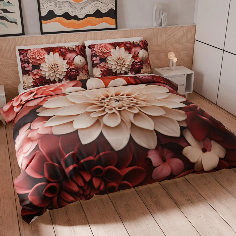 PETTI Artigiani Italiani - Double Duvet Cover Set 200 x 200 cm (2 Pillowcases 75 x 50 cm Included), Microfibre Duvet Cover Set with Digital Floral Print 05 24 - Made in Italy