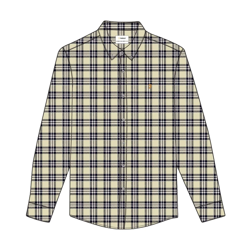 Farah Men's Brewer Check Organic Cotton Long Sleeve Shirt, M, Birch Grey