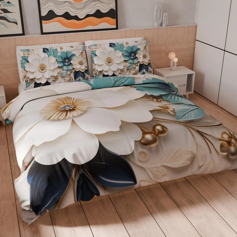 PETTI Artigiani Italiani - Double Duvet Cover Set 230 x 220 cm (2 Pillowcases 75 x 50 cm Included), Microfibre Duvet Cover Set with Digital Floral Print 05 19 - Made in Italy