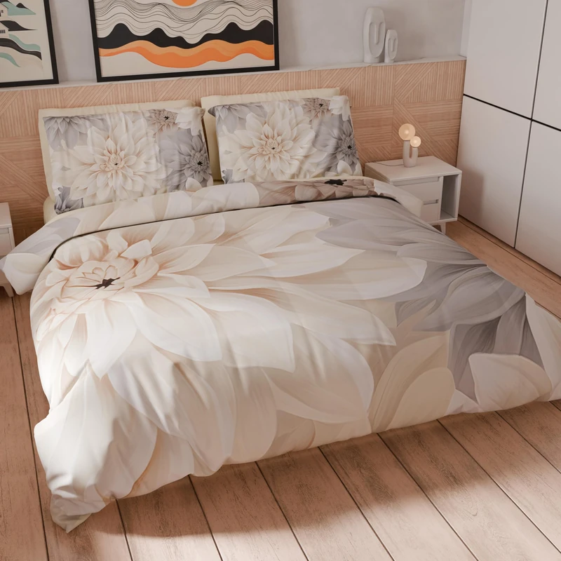 PETTI Artigiani Italiani - Maxi Double Duvet Cover Set 260 x 220 cm (2 Pillowcases 75 x 50 cm Included), Microfibre Duvet Cover Set with Digital Floral Print 25 25 – Made in Italy