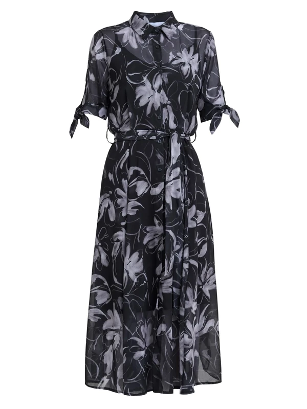 Gina Bacconi Women's Shirt Dress Cocktail, Black/White, M