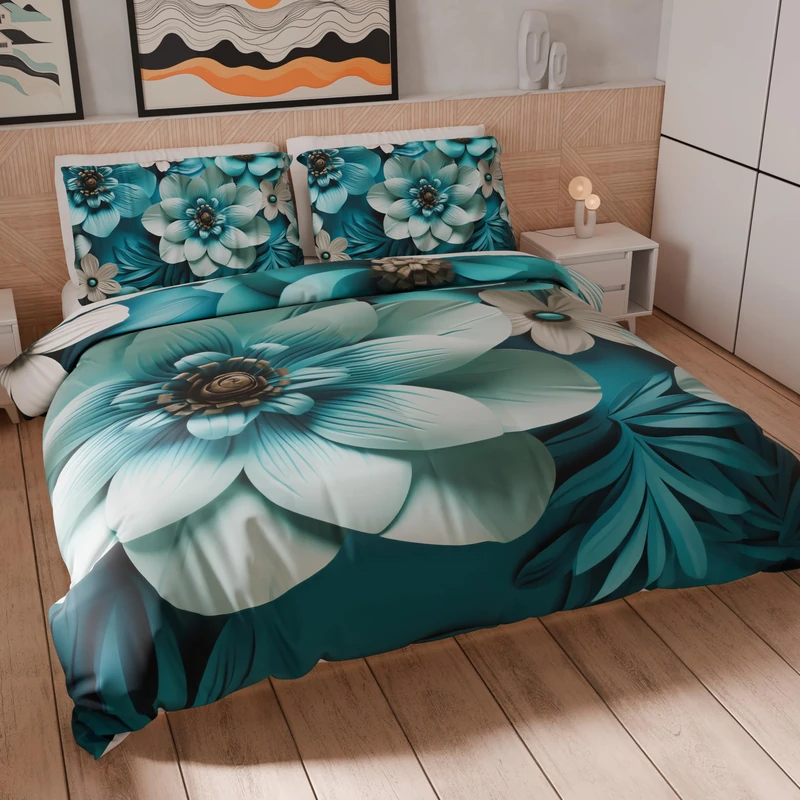 PETTI Artigiani Italiani - Double Duvet Cover Set 200 x 200 cm (2 Pillowcases 63 x 63 cm Included), Microfibre Duvet Cover Set with Digital Floral Print 05 21 - Made in Italy