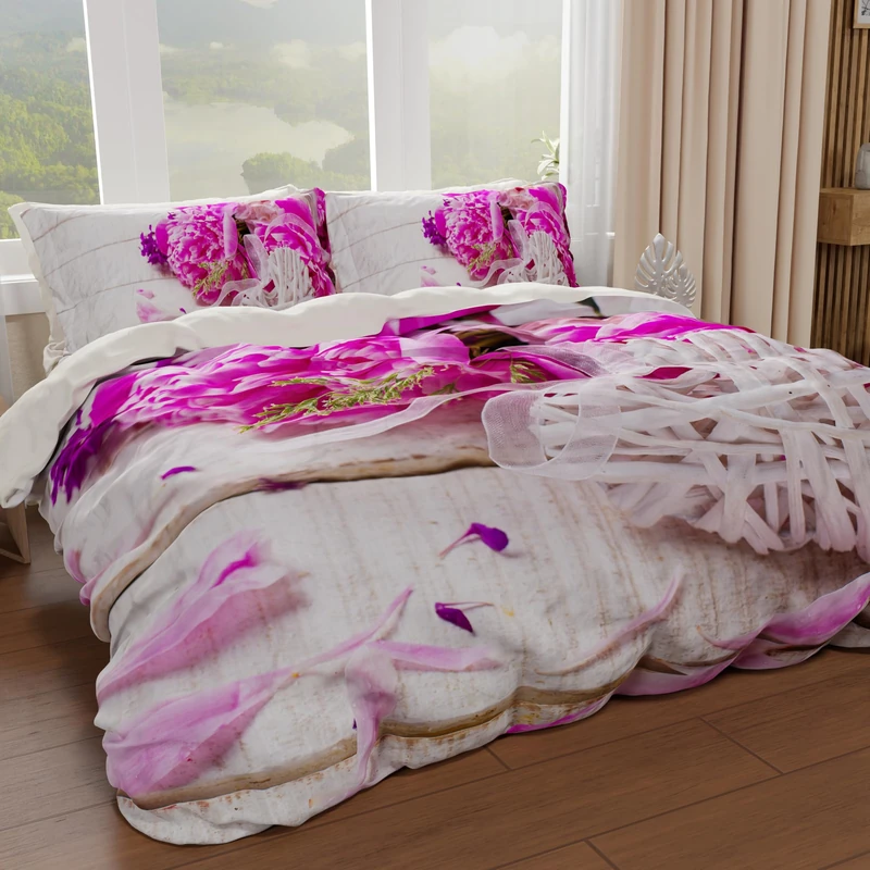 PETTI Artigiani Italiani - Double Duvet Cover Set 200 x 220 cm (2 Pillowcases 80 x 80 cm Included), Microfibre Duvet Cover Set with Spring Digital Print - Made in Italy