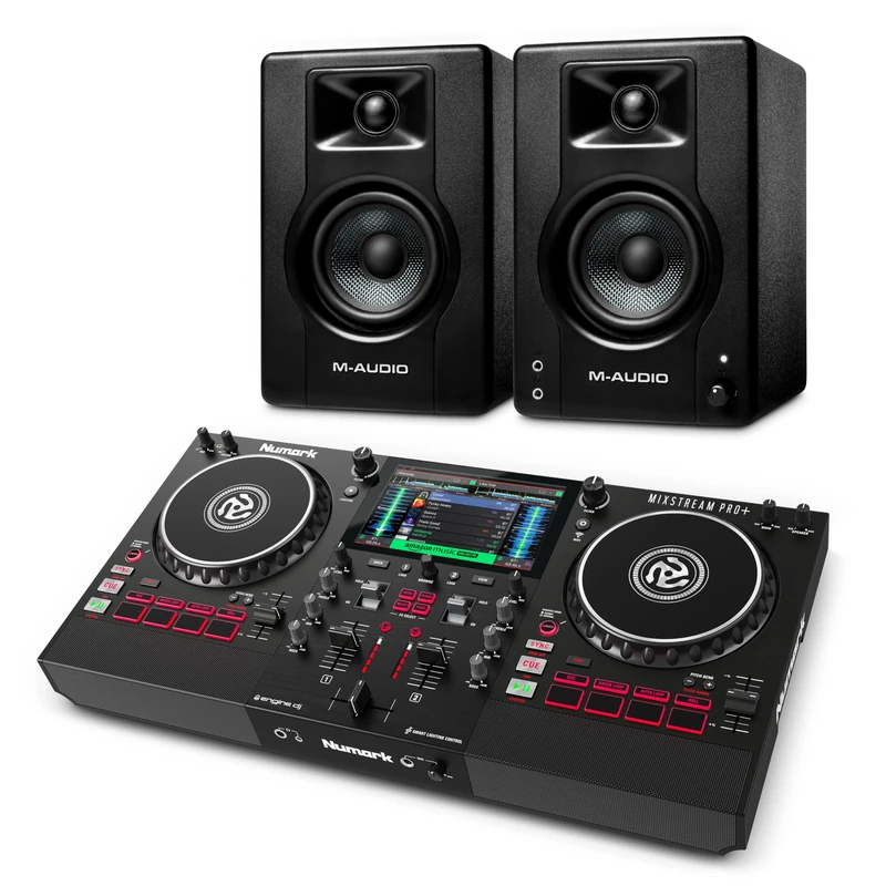 Numark Mixstream Pro+ DJ Controller and M-AUDIO BX3 Pair Studio Monitors for Studio Recording, Music Production, Podcasting, Streaming