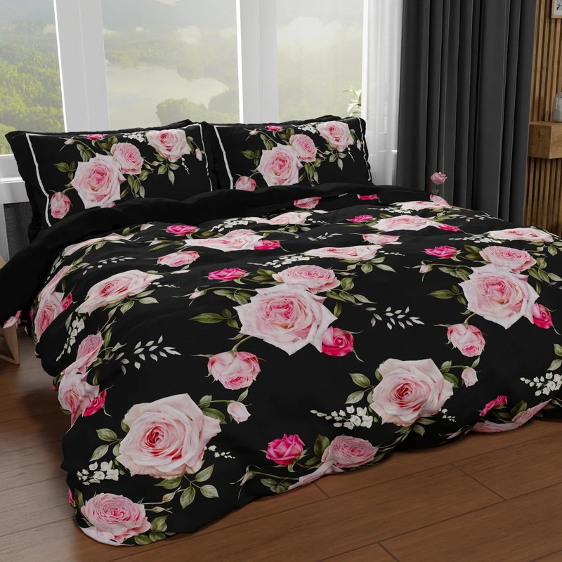 PETTI Artigiani Italiani - Maxi Double Duvet Cover Set 240 x 220 cm (2 Pillowcases 80 x 80 cm Included), Microfibre Duvet Cover Set with Digital Floral Print 20 01 - Made in Italy