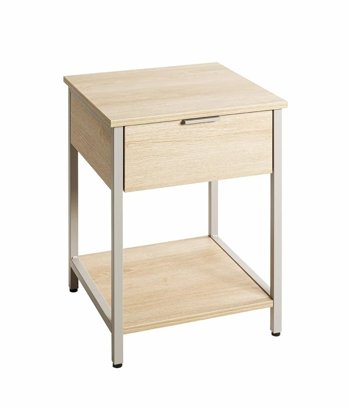 HAKU side table, oak, grey, metal, chipboard. Dimensions: W 40 x H 55 x D 40 cm. Style: Modern