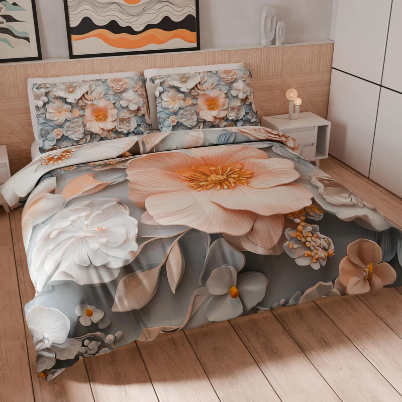 PETTI Artigiani Italiani - Double Duvet Cover Set 230 x 220 cm (2 Pillowcases 75 x 50 cm Included), Microfibre Duvet Cover Set with Digital Floral Print 05 20 - Made in Italy
