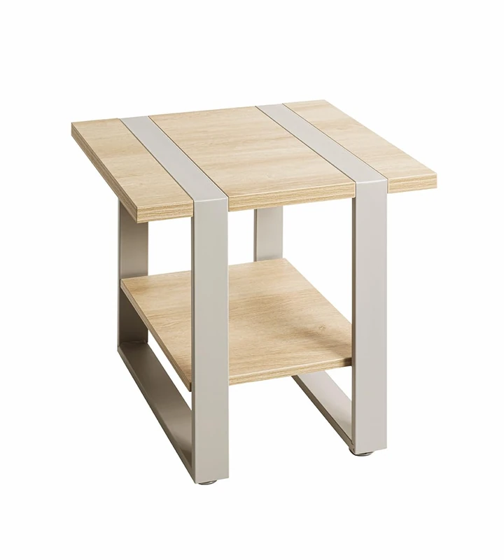 HAKU Möbel side table, oak, grey, metal, chipboard. Dimensions: W 45 x H 45 x D 45 cm. Style: Modern