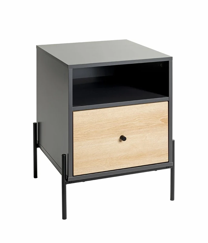 HAKU Möbel Console, Bedside table anthracite, oak, black, MDF, Metal - Dim.: W 45 x H 60 x D 47 cm, Style: Modern