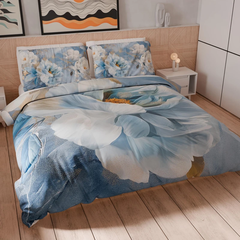 PETTI Artigiani Italiani - Double Duvet Cover Set 240 x 220 cm (2 Pillowcases 50 x 80 cm Included), Microfibre Duvet Cover Set with Digital Floral Print 25 13 – Made in Italy