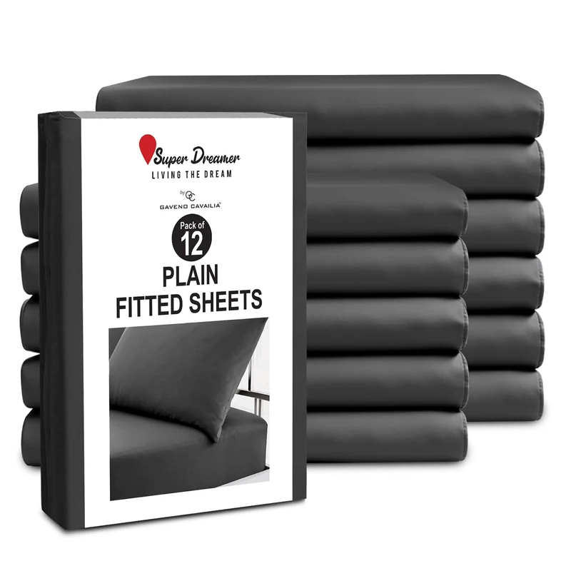 GC GAVENO CAVAILIA 12 Piece Microfiber Fitted Sheets - Double Bed (137x193cm) - Plain Bed Sheets - Deep Pocket 25cm (10") - Shrinkage, Fade & Wrinkle Resistant - Machine Washable - Black