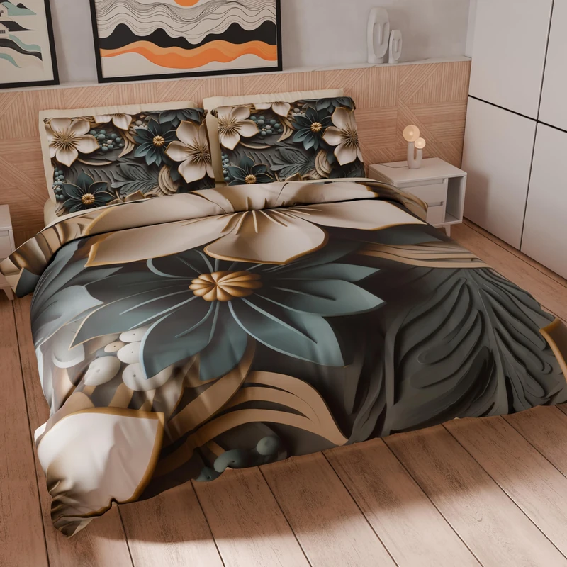 PETTI Artigiani Italiani - Double Duvet Cover Set 200 x 200 cm (2 Pillowcases 80 x 80 cm Included), Microfibre Duvet Cover Set with Digital Floral Print 05 8 - Made in Italy