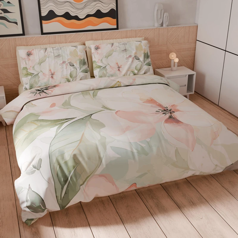 PETTI Artigiani Italiani - Double Duvet Cover Set 240 x 220 cm (2 Pillowcases 50 x 80 cm Included), Microfibre Duvet Cover Set with Digital Floral Print 04 143 - Made in Italy
