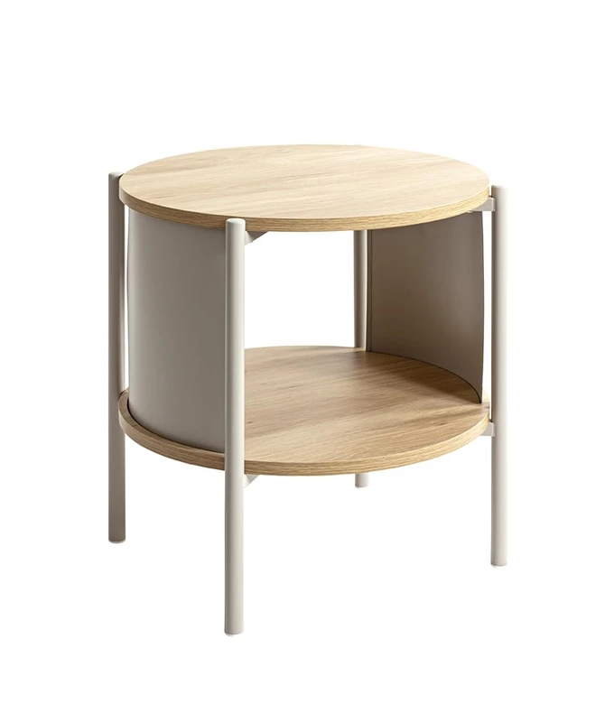HAKU Side Table Round Side Table Natural Oak Cashmere Grey MDF Metal Round Coffee Table – Dimensions: H 44 x Ø 44 cm Style: Modern - Image 1