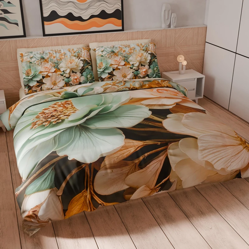 PETTI Artigiani Italiani - Double Duvet Cover Set 240 x 220 cm (2 Pillowcases 63 x 63 cm Included), Microfibre Duvet Cover Set with Digital Floral Print 05 9 - Made in Italy