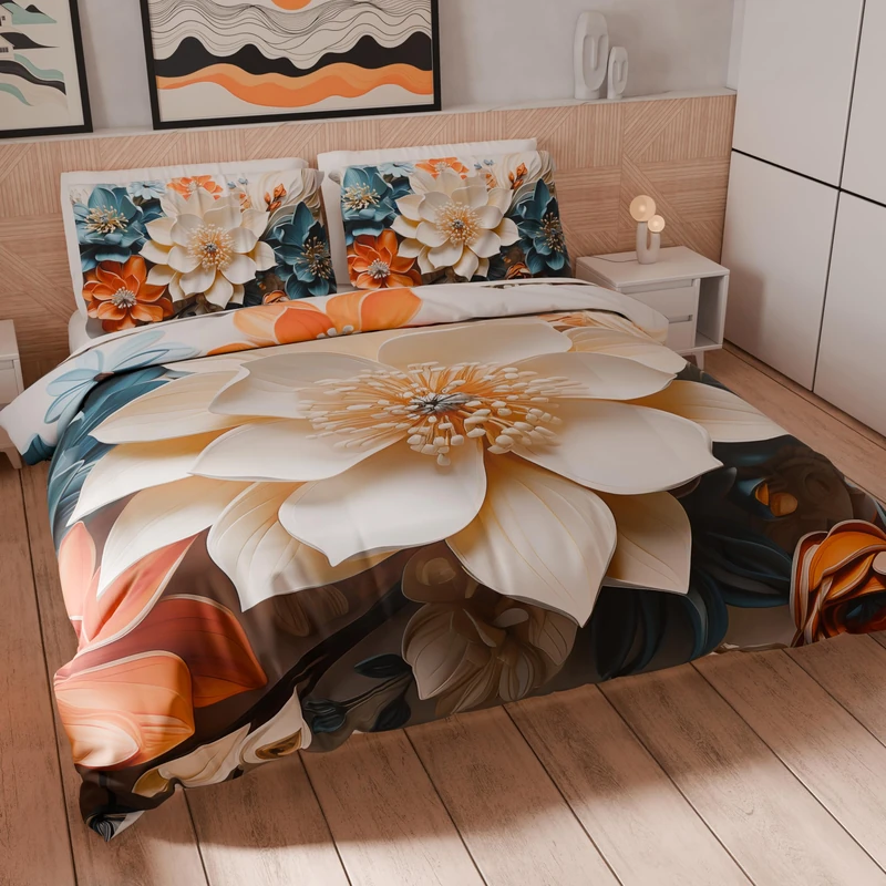 PETTI Artigiani Italiani - Double Duvet Cover Set 230 x 220 cm (2 Pillowcases 75 x 50 cm Included), Microfibre Duvet Cover Set with Digital Floral Print 05 10 - Made in Italy