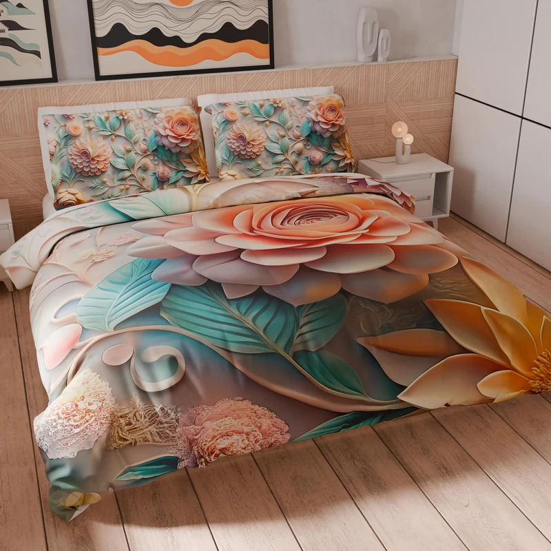 PETTI Artigiani Italiani - Double Duvet Cover Set 240 x 220 cm (2 Pillowcases 63 x 63 cm Included), Microfibre Duvet Cover Set with Digital Floral Print 05 11 - Made in Italy
