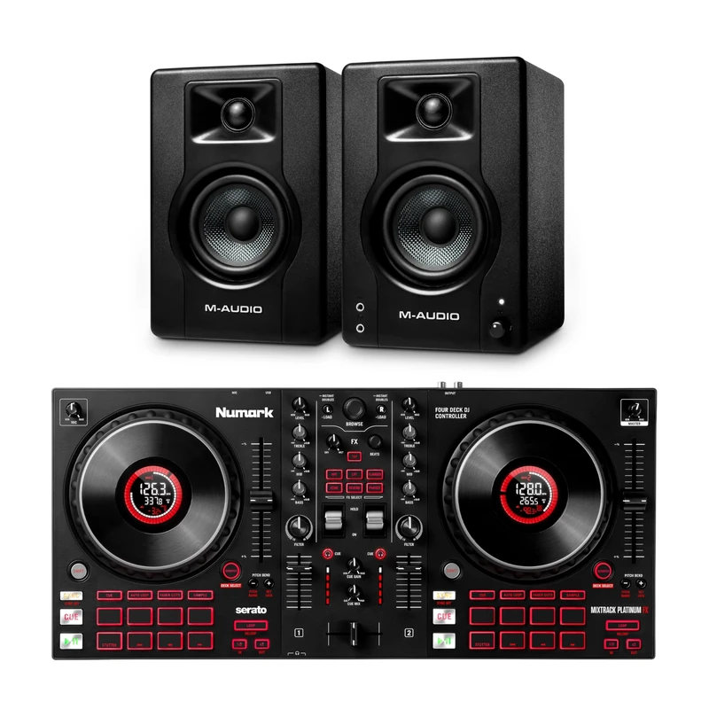 Numark Mixtrack Platinum FX DJ Controller and M-AUDIO BX3 Pair Studio Monitors for Studio Recording, Music Production, Podcasting, Streaming