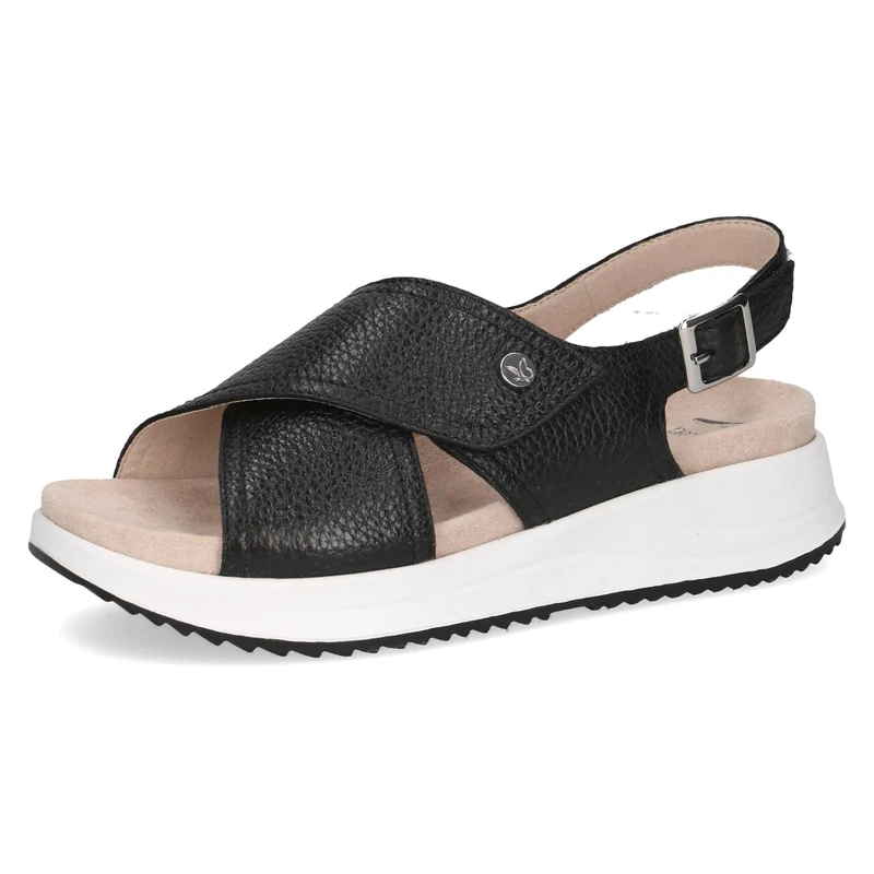 Caprice women's flat sandal in leather, Black (BLACK DEER), 6 UK