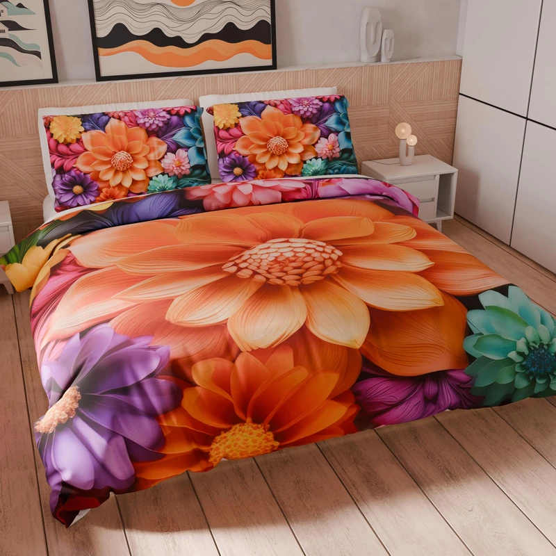 PETTI Artigiani Italiani - Double Duvet Cover Set 200 x 200 cm (2 Pillowcases 75 x 50 cm Included), Microfibre Duvet Cover Set with Digital Floral Print 05 12 - Made in Italy
