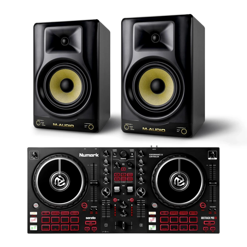 Numark Mixtrack Pro FX DJ Controller and M-AUDIO Forty Eighty Pair Studio Monitors for Studio Recording, Music Production, Podcasting, Streaming