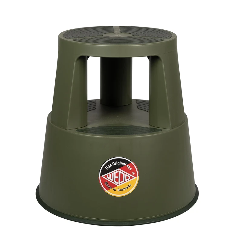 WEDO x FRNK Super Step Rolling Stool, Robust Plastic Step Stool, TÜV/GS Tested According to EN 14183-F, Non-Slip, Rollable, Made in Germany, Height Approx. 43 cm, Load Capacity 150 kg, Olive Green