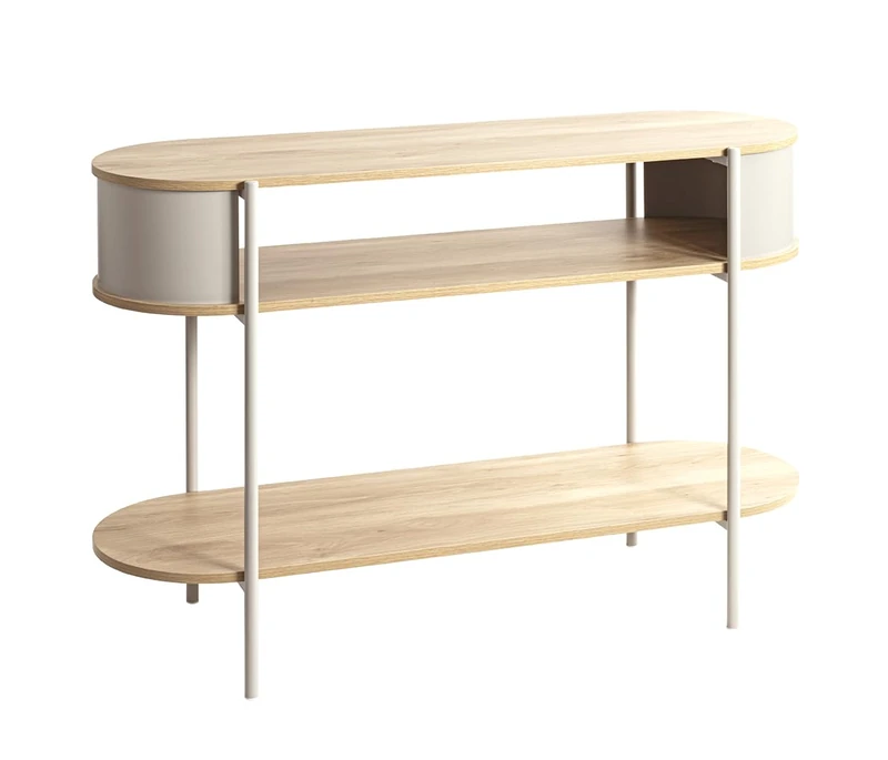 HAKU console, oak, grey, metal, chipboard. Dimensions: W 110 x H 76 x D 39 cm. Style: Modern
