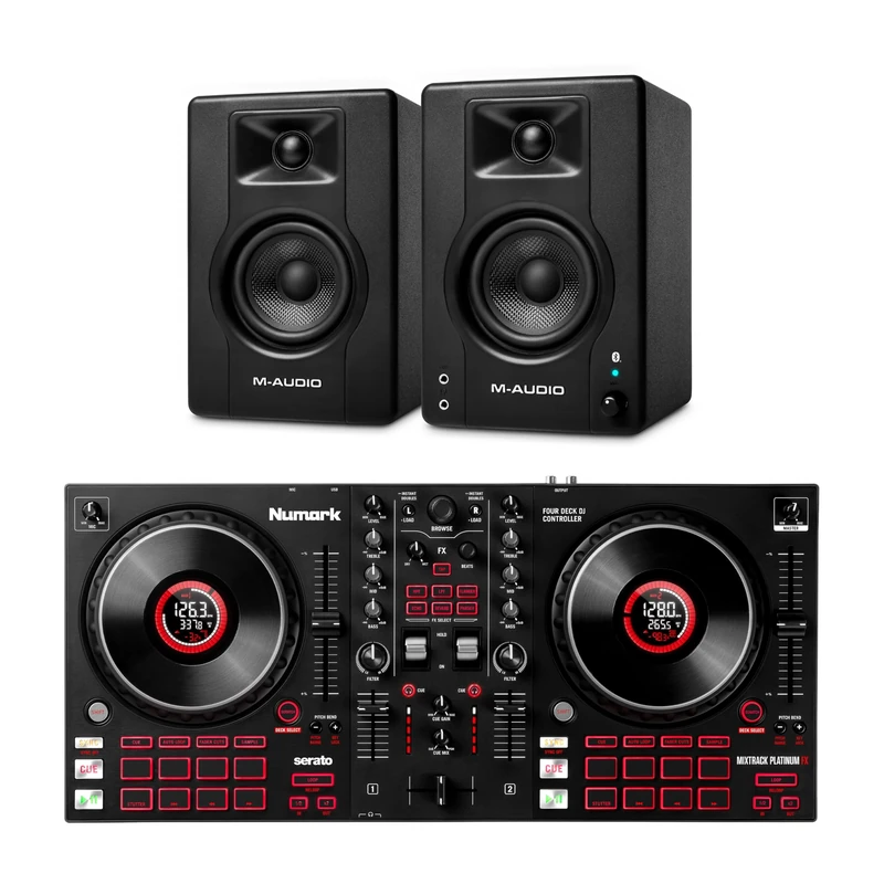 Numark Mixtrack Platinum FX DJ Controller and M-AUDIO BX3 Pair Bluetooth Studio Monitors for Studio Recording, Music Production, Podcasting, Streaming