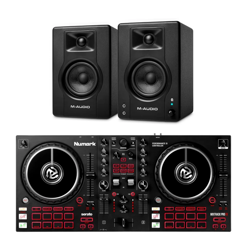 Numark Mixtrack Pro FX DJ Controller and M-AUDIO BX3 Pair Bluetooth Studio Monitors for Studio Recording, Music Production, Podcasting, Streaming